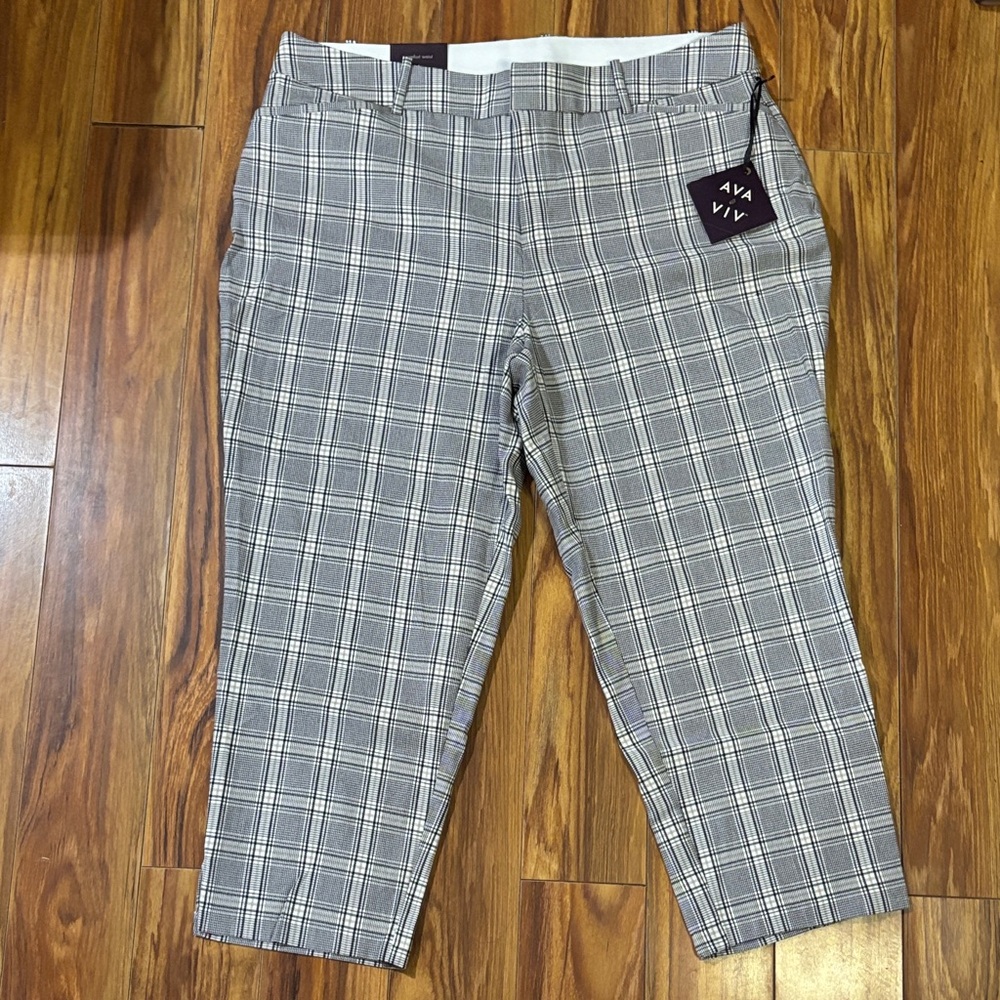 Ava & Viv cream plaid ankle pants, size 18, NWT. - Picture 3 of 13